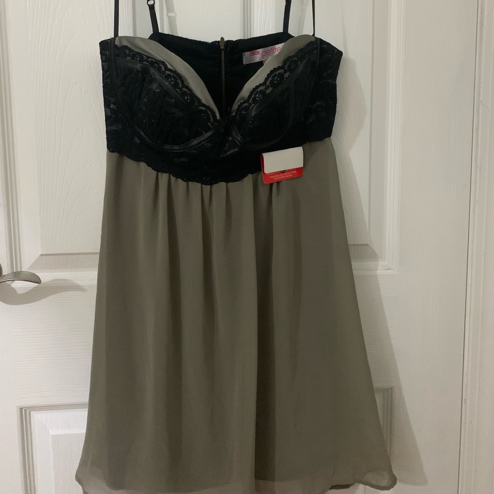 Black lace and grey dress